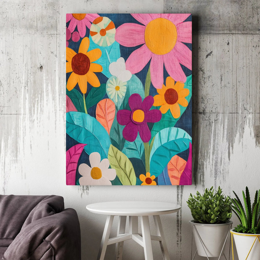 Abstract Floral Canvas Wall Art | Colorful Botanical Garden Painting | Premium Gallery Wrapped Decor | Modern Home Office Wall Decor Gift