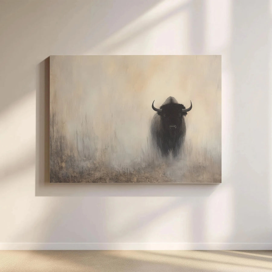 American Bison Canvas Wall Art | Misty Wildlife Buffalo Portrait | 1.25 Inch Gallery Wrap | Premium Neutral Farmhouse Decor for Living Room