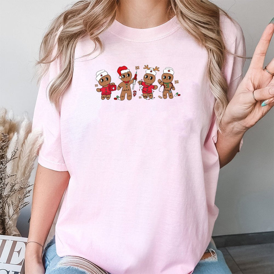 Christmas Nurse Gingerbread T-Shirt | Cute Medical Holiday Graphic Tee | 100% Cotton Premium Quality | Best Gift for Nurses and Healthcare Workers