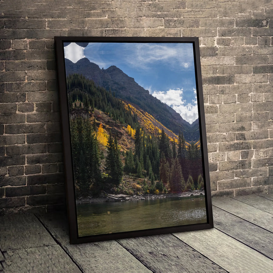 Mountain Lake Canvas Print | Golden Aspen Forest Autumn Landscape | Gallery Quality 1.25" Profile | Modern Home Wall Decor Gift