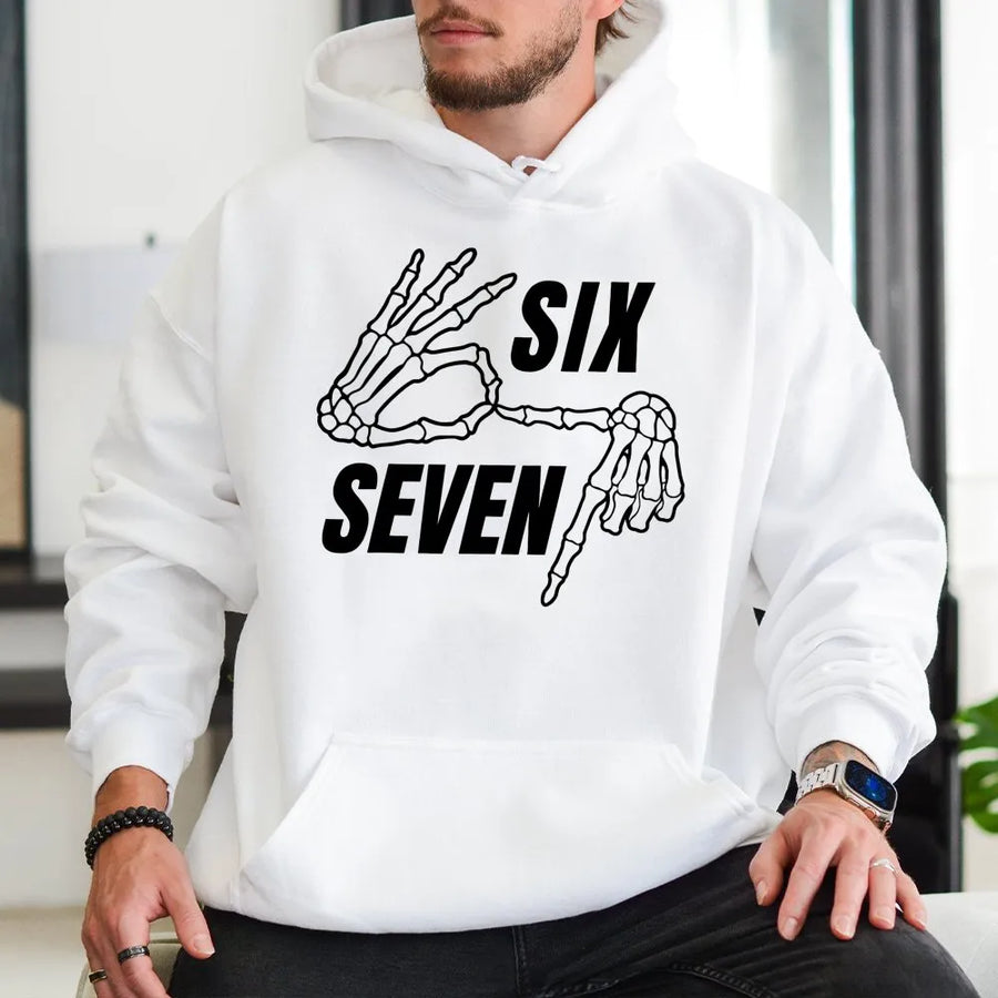Six Seven Skeleton Hoodie | Hand Gesture Number Design | Premium Cotton Blend | Gothic Streetwear Gift for Men and Women