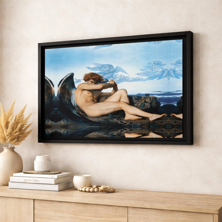 The Fallen Angel Canvas Wall Art | Alexandre Cabanel Mirrored Fine Art Print | 1.25" Gallery Wrap | Dark Academia Gothic Home Decor