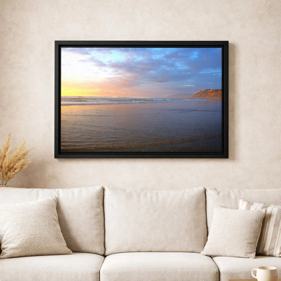 Ocean Sunset Beach Canvas Wall Art | Coastal Cliff Scenery | Premium Fade-Resistant Print | Relaxing Home Office Decor