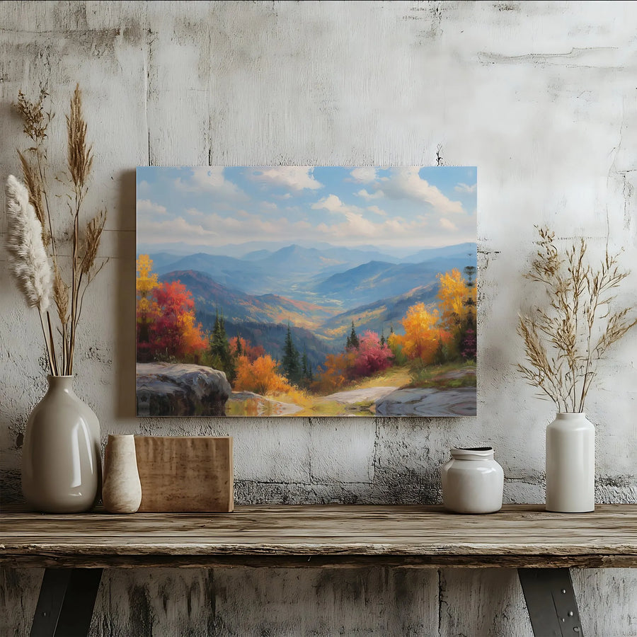 Autumn Mountain Landscape Canvas Wall Art | Vibrant Valley Scenery Painting | Premium Gallery Wrap Canvas | Living Room & Office Decor Gift