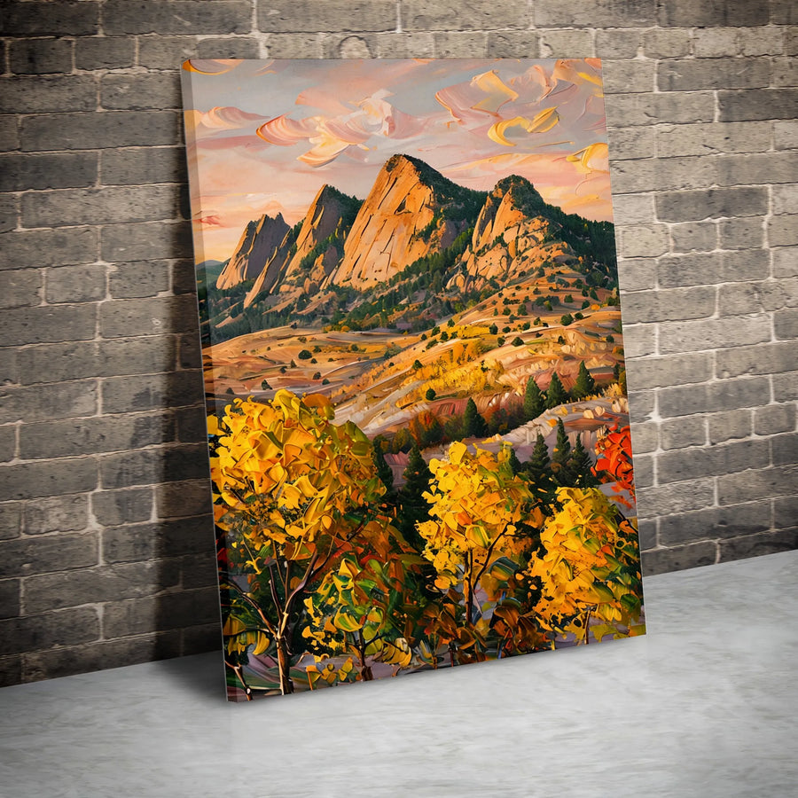 Autumn Mountain Landscape Canvas Print | Impasto Style Golden Aspen Trees | 1.25-Inch Gallery Wrap | Premium Nature Wall Art for Living Room Decor