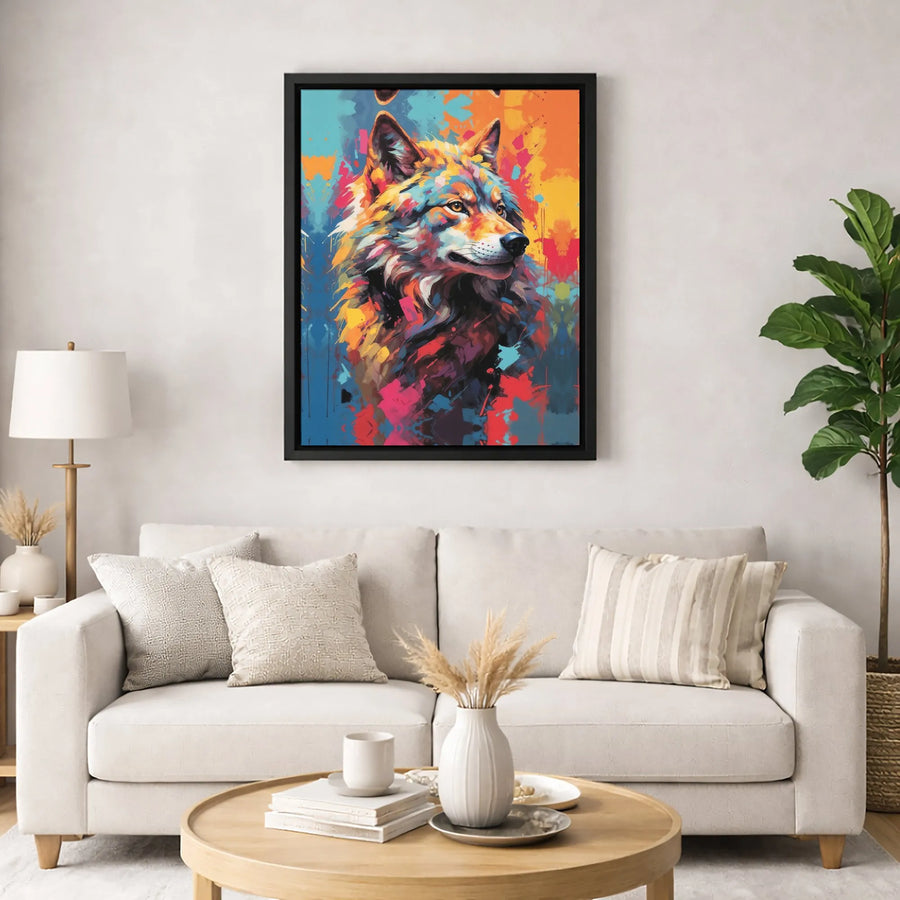 Abstract Wolf Canvas Wall Art | Colorful Geometric Wildlife Decor | Premium Gallery-Wrapped Print | Modern Home & Office Gift for Animal Lovers