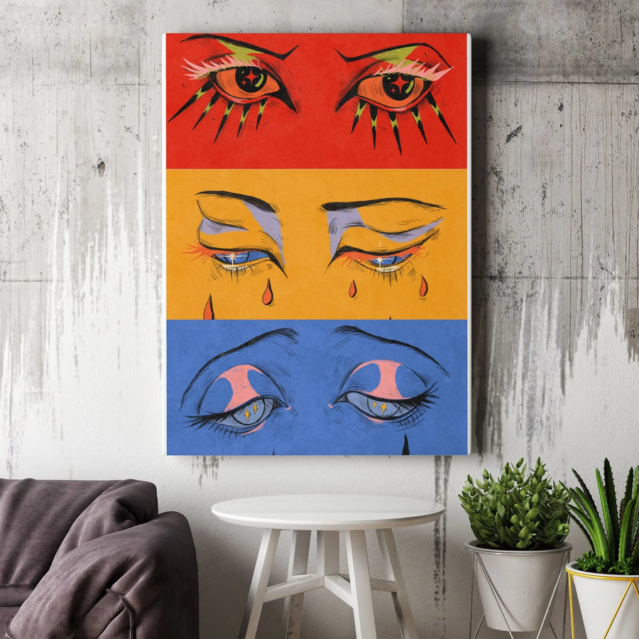Abstract Eye Vertical Canvas | Pop Art Trio of Emotions Print | Premium Thick Gallery Canvas | Modern Home & Office Decor Gift