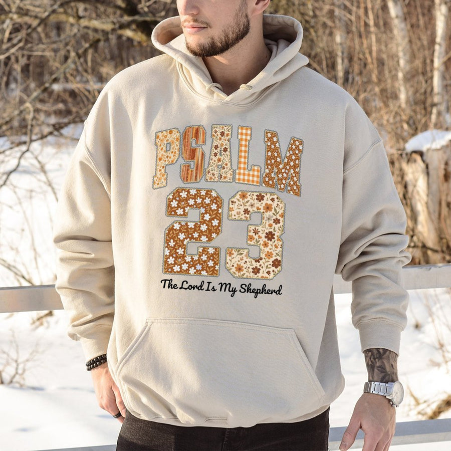 Psalm 23 Hoodie | The Lord Is My Shepherd Floral Graphic | Premium Cotton Blend Sweatshirt | Christian Faith Gift for Women & Men