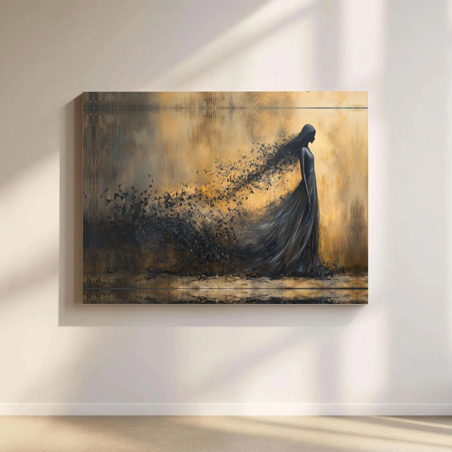 Abstract Woman Canvas Wall Art | Melancholy Fading Silhouette Print | Premium Matte Canvas | Modern Gothic Living Room Decor Gift