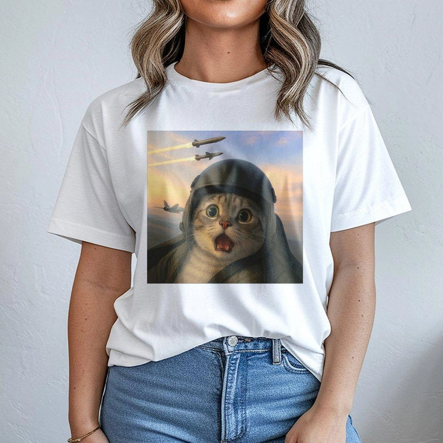 Pilot Cat T-Shirt | Funny Fighter Jet Meme Graphic | Premium Soft Cotton Tee | Unique Gift for Aviation Lovers and Cat Parents