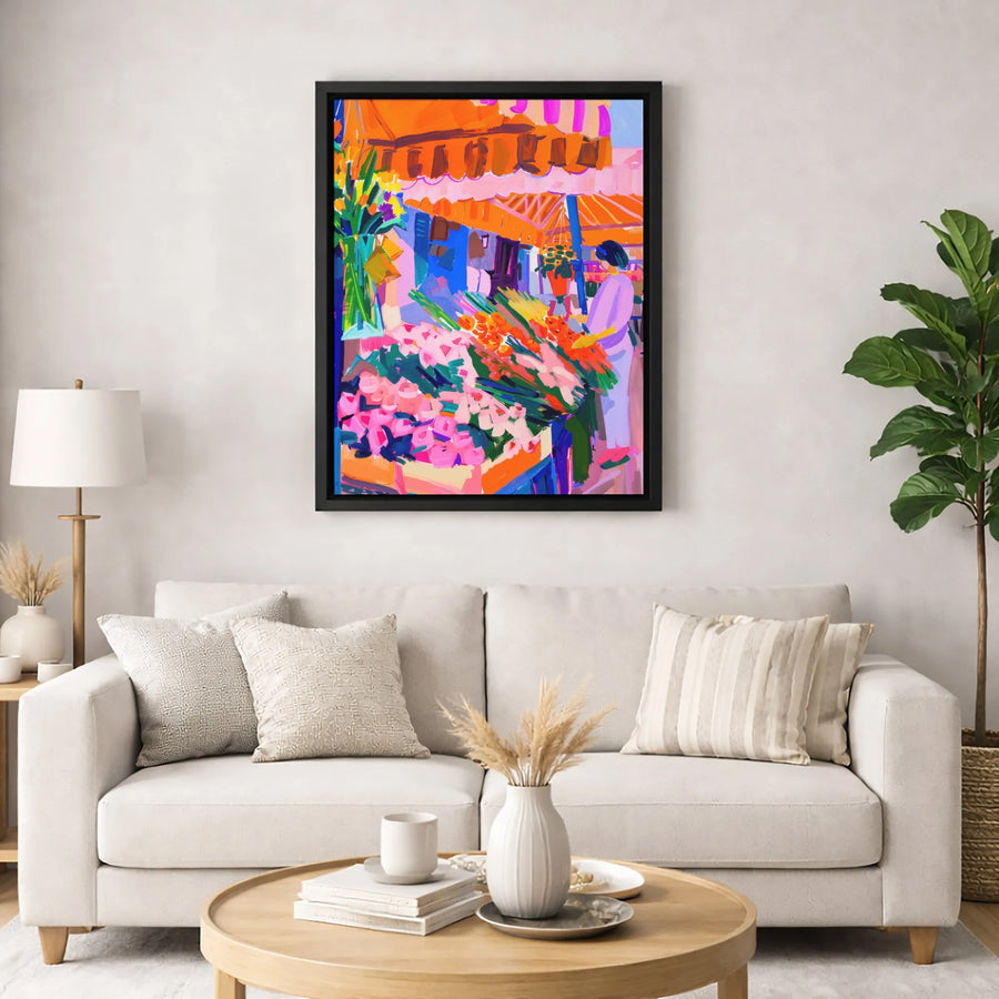 Flower Market Canvas Wall Art | Vibrant Abstract Floral Painting | Premium Gallery-Wrapped Print | Modern Home Decor Gift