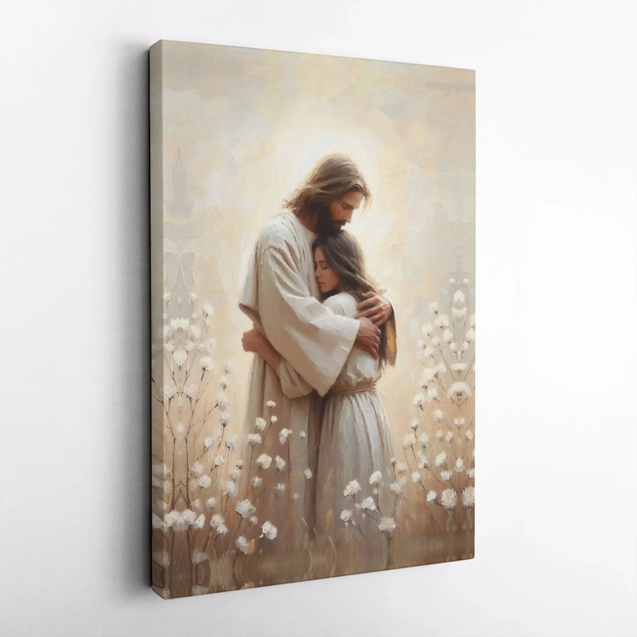 Jesus Embracing Woman Wall Art | Spiritual Christian Canvas Print | 1.25-Inch Gallery Wrap | Meaningful Religious Home Decor Gift