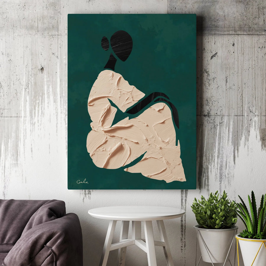 Abstract Woman Canvas Wall Art | Textured 3D Effect Print in Emerald Green | Thick Gallery Wrapped Canvas | Modern Minimalist Home Decor Gift