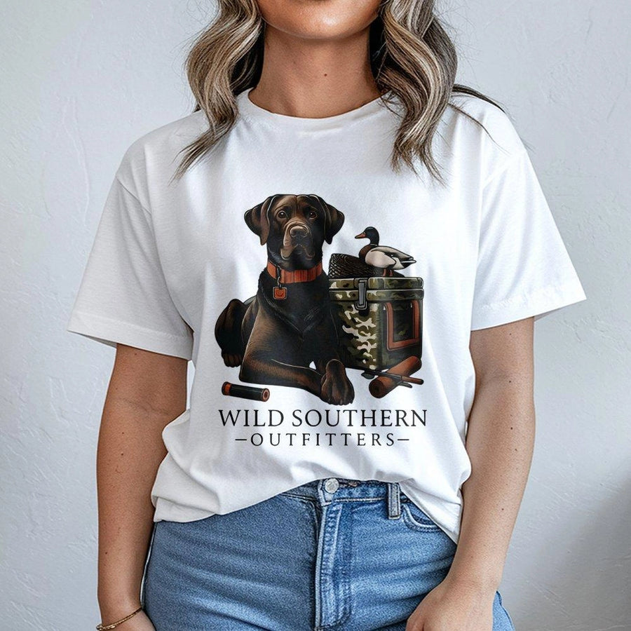 Labrador Retriever Hunting T-Shirt | Duck Hunter Wildlife Graphic | Premium Cotton Apparel | Gift for Duck Hunters and Dog Lovers