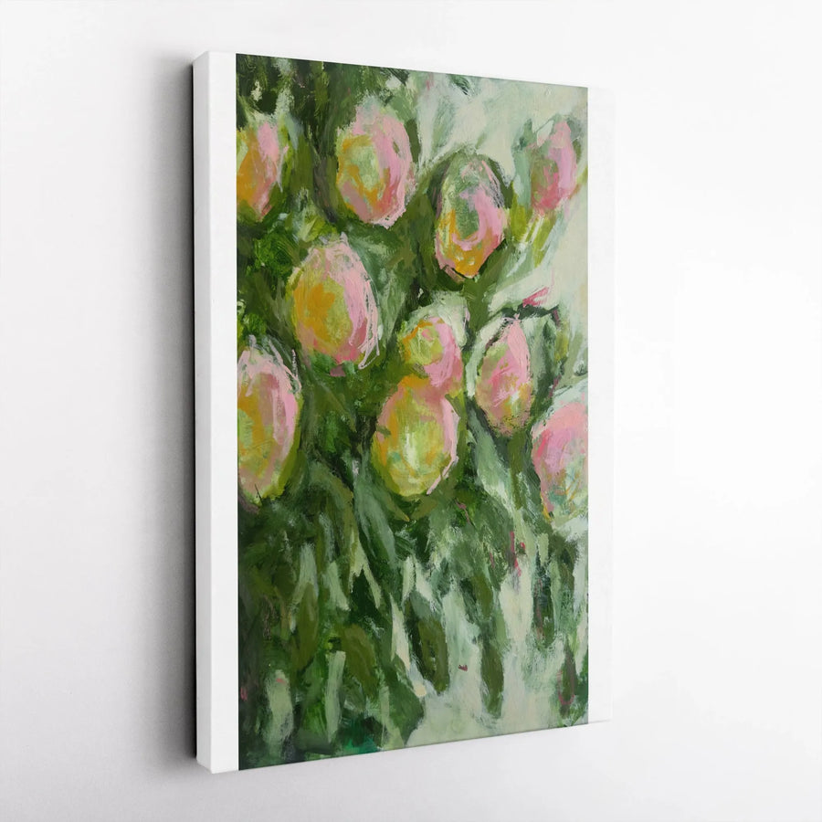 Summer Roses Vertical Canvas | Abstract Impressionist Floral Painting | Premium Gallery Wrapped Wall Art | Modern Home Decor Gift
