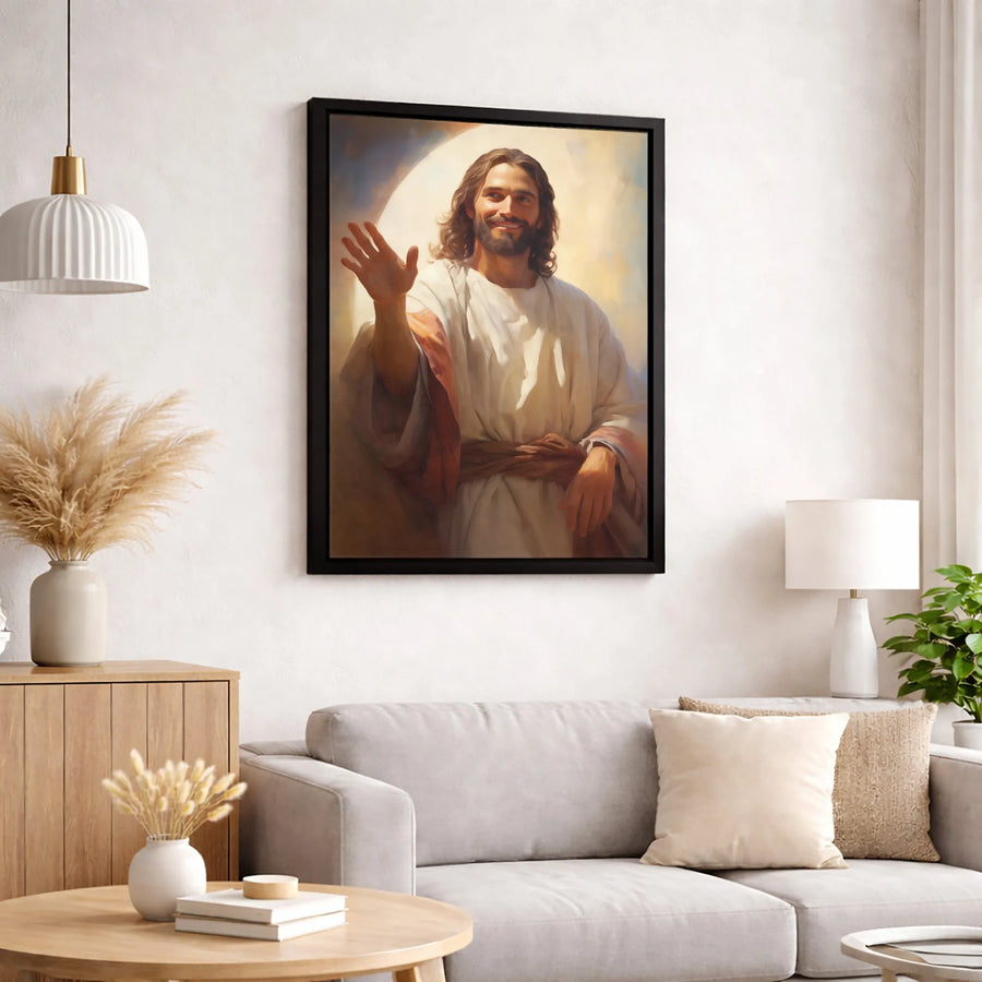 Jesus Christ Portrait Canvas | Waving Savior Religious Wall Art | Premium Fade-Resistant Print | Inspiring Christian Home Decor Gift