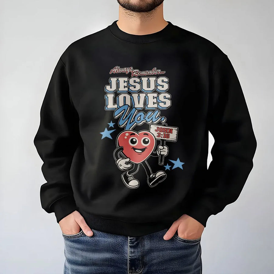 Jesus Loves You Sweatshirt | Vintage Cartoon Heart Graphic | Premium Cotton Blend | Christian Faith Gift for Him and Her