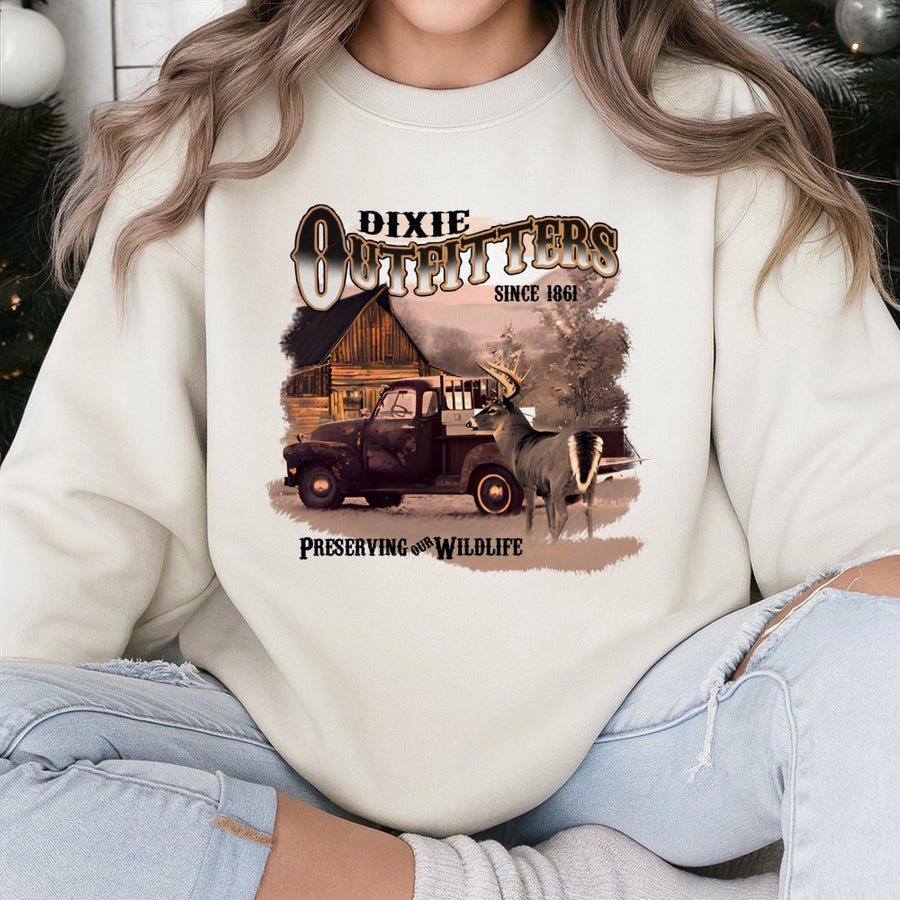 Vintage Hunting Deer Sweatshirt | Retro Country Cabin Graphic | Premium Cotton Blend | Gift for Outdoorsmen and Wildlife Enthusiasts