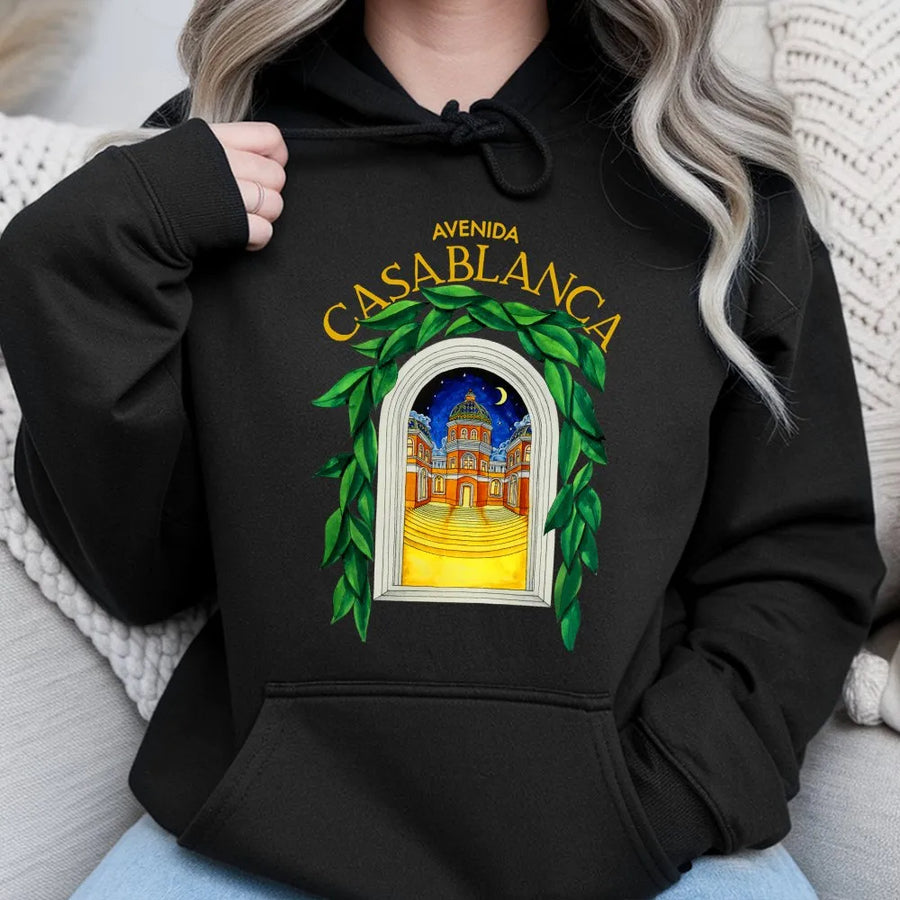 Vintage Casablanca Hoodie | Mediterranean Architecture Art Graphic | Premium Unisex Pullover | Morocco Travel Gift for City Lovers