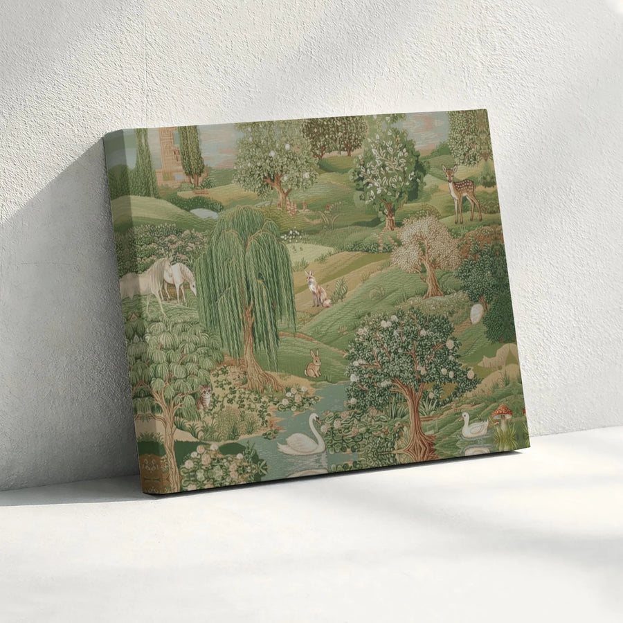 Woodland Animal Canvas Wall Art | Pastoral Landscape Forest Scene | Premium Fade-Resistant Print | Elegant Nature Home Decor Gift