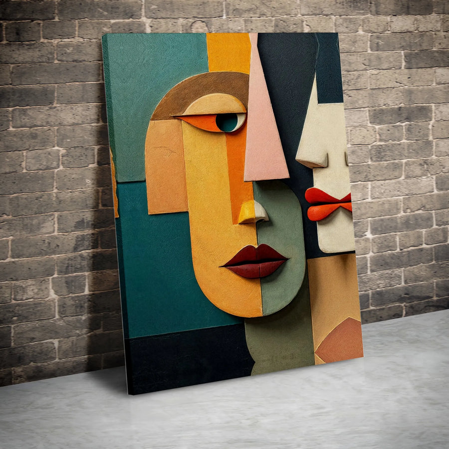 Abstract Cubist Face Canvas Print | Modern Geometric Two Faces Wall Art | 1.25-Inch Thick Gallery Wrap | Premium Decor Gift for Home Office