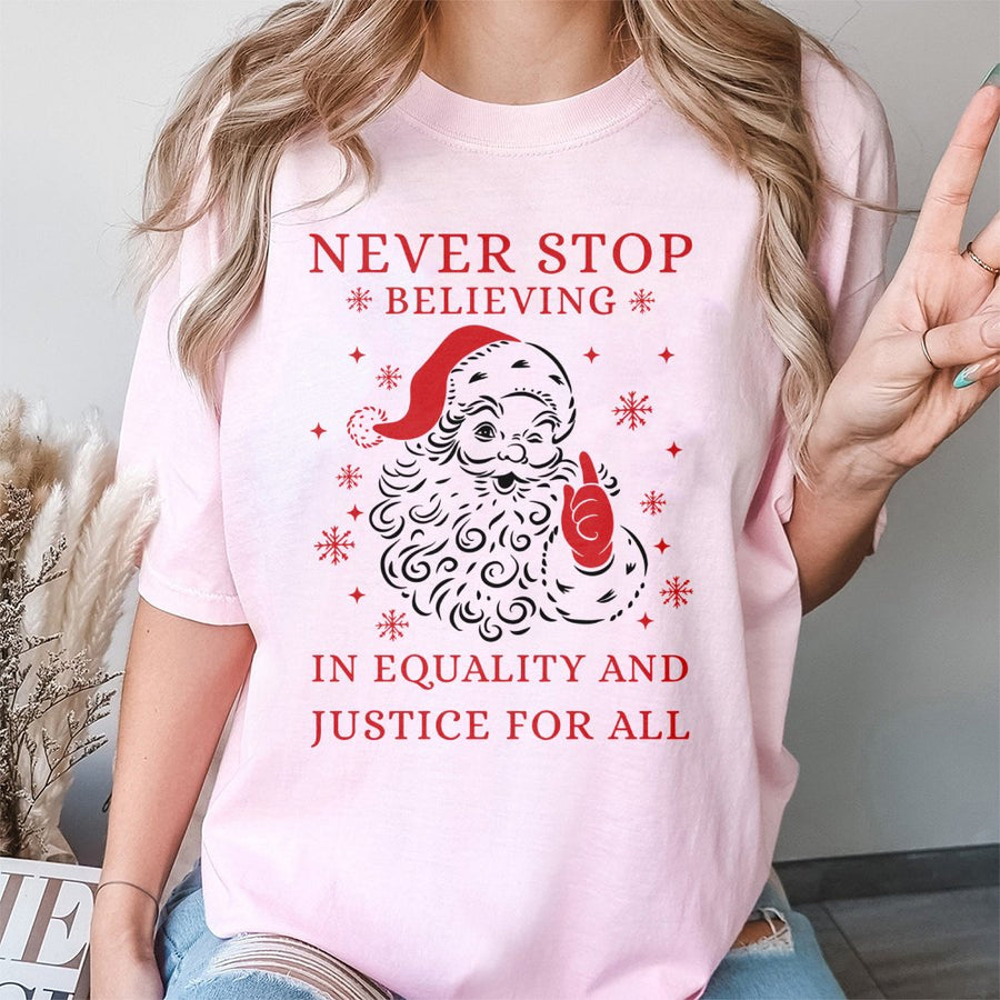 Equality and Justice Santa T-Shirt | Social Justice Christmas Shirt | Premium Soft Cotton | Progressive Holiday Gift for Activists