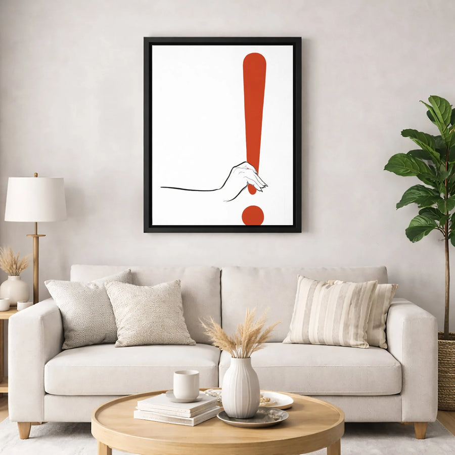 Exclamation Mark Wall Art | Modern Minimalist Hand Illustration | Premium Gallery Wrapped Canvas | Striking Office Decor Statement Piece