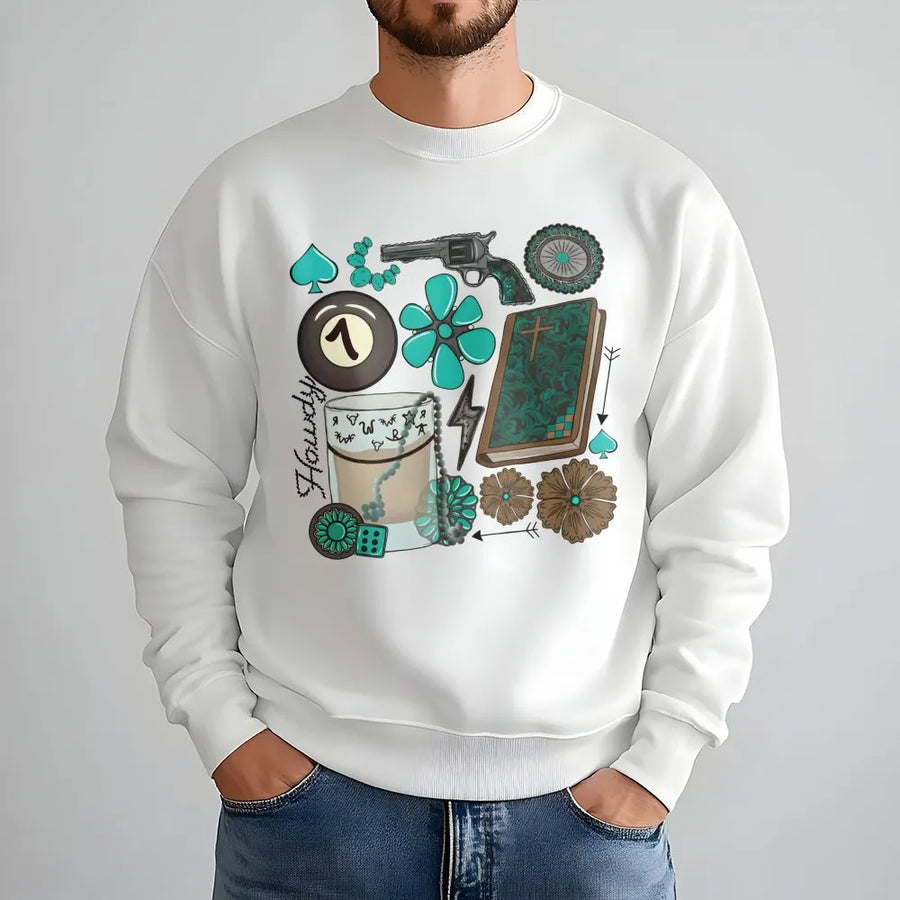 Western Cowgirl Sweatshirt | Boho Turquoise Cowboy Aesthetic | Premium Cotton Blend Crewneck | Country Music Festival Gift For Her