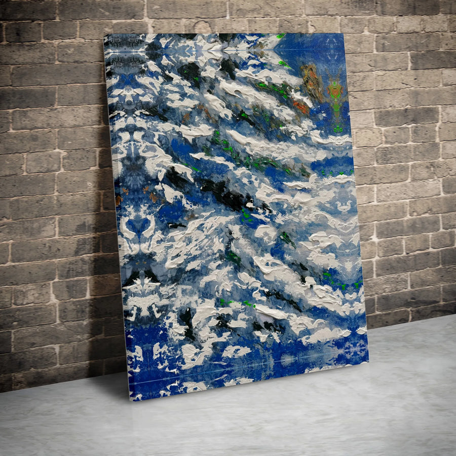Abstract Blue and White Canvas Wall Art | Textured Impasto Oil Painting Style | Premium 1.25-Inch Gallery Wrap | Modern Home Office Decor