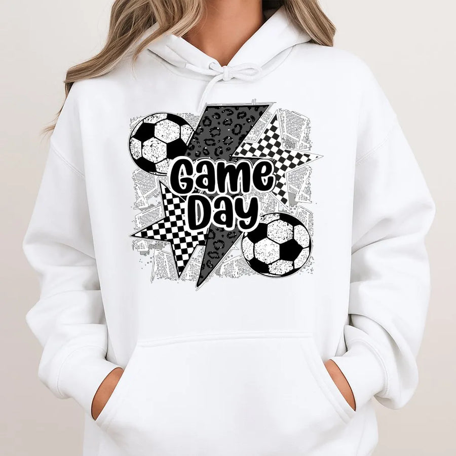 Soccer Game Day Graphic Hoodie | Checkered Star & Leopard Print Design | Soft Cotton Shirt | Game Day Gift for Soccer Mom