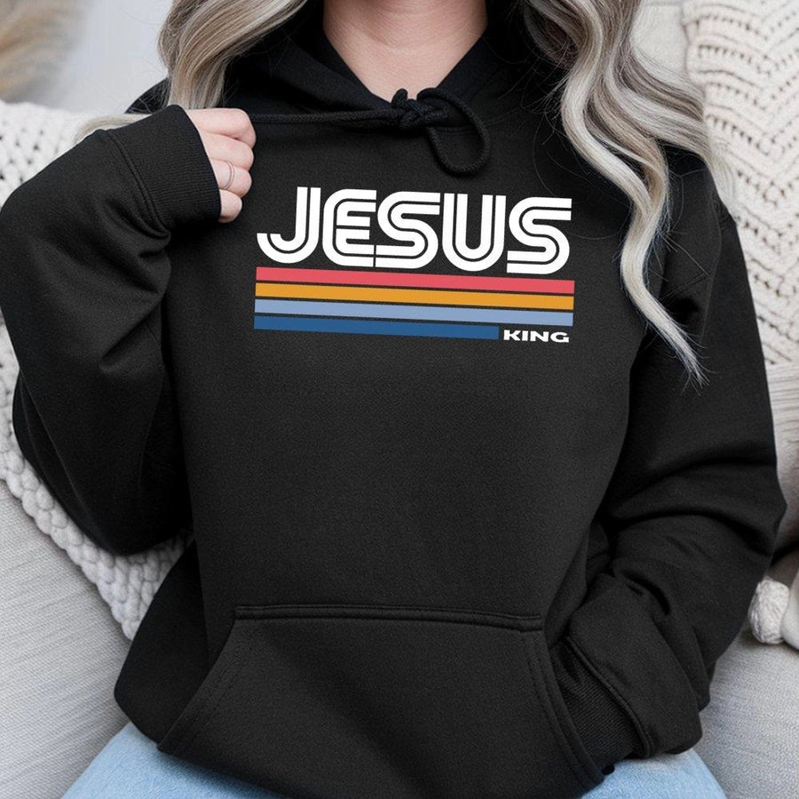 Jesus King Hoodie | Retro Minimalist Christian Graphic | Premium Soft Cotton Blend | Religious Gift for Men and Women