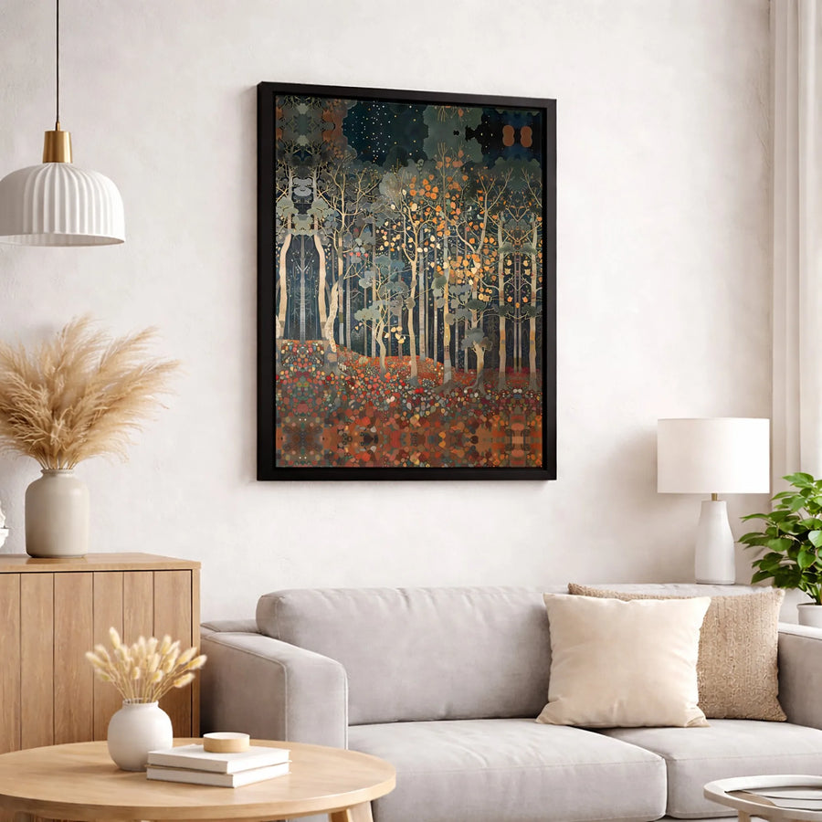 Abstract Forest Canvas Art | Enchanted Woodland Night Mosaic Print | Premium Gallery-Wrapped Wall Decor | Magical Nature Gift for Home Office