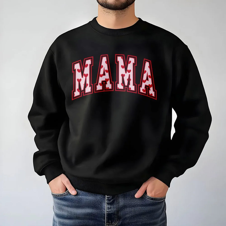 Mama Sweatshirt | Varsity Lettering With Hearts | Soft Cotton Blend | Valentines Day Gift For Mom