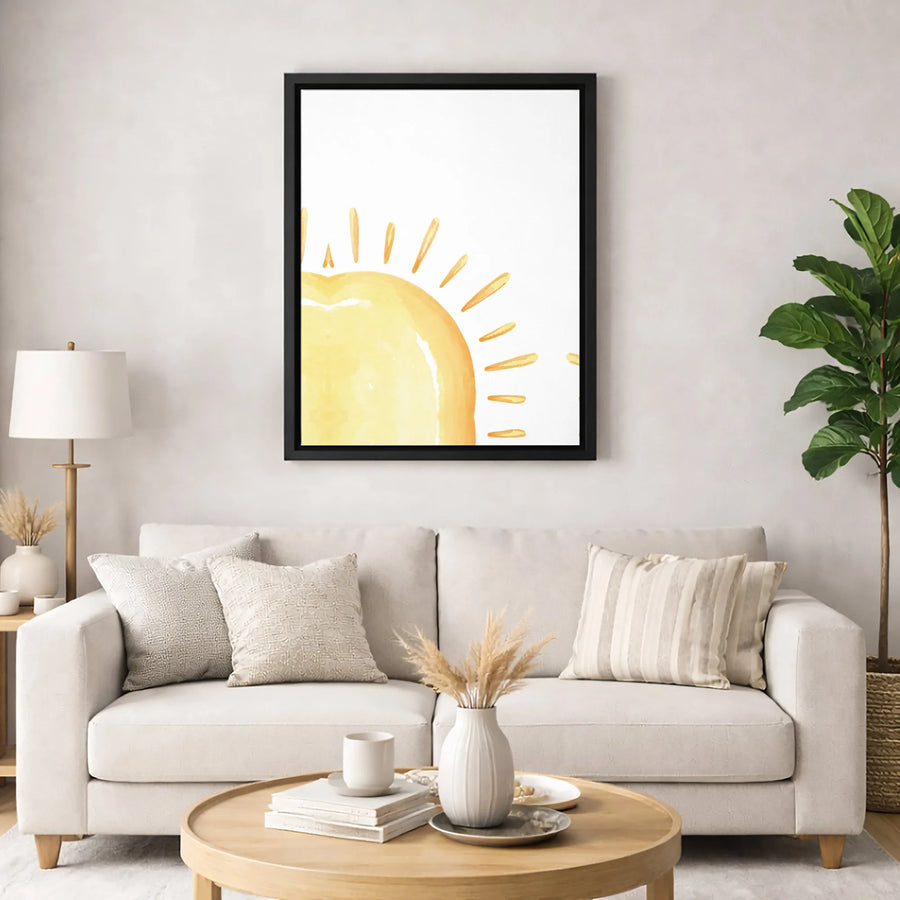 Minimalist Watercolor Sun Wall Art | Abstract Yellow Sunshine Nursery Print | Premium Gallery Wrapped Canvas | Modern Home Decor Gift