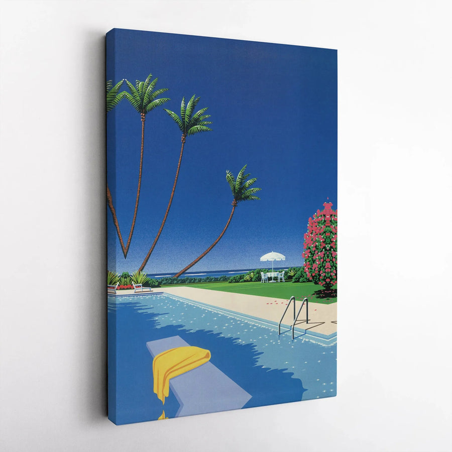 Japanese City Pop Swimming Pool Canvas | Retro 80s Palm Tree Aesthetic Wall Art | Premium Gallery-Wrapped Print | Minimalist Summer Home Decor Gift