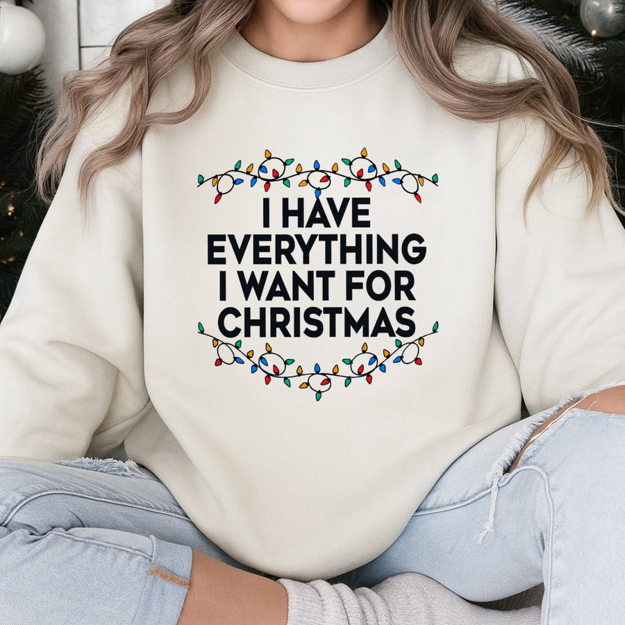 I Have Everything I Want For Christmas Sweatshirt | Holiday Lights Graphic Design | Soft Cotton Blend | Funny Xmas Gift For Couples And Friends