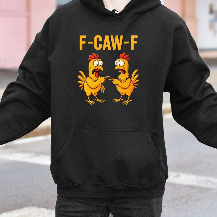 F-CAW-F Chicken Hoodie | Funny Farm Animal Pun Graphic | Premium Cotton Blend Sweatshirt | Humorous Gift For Chicken Lovers And Farmers