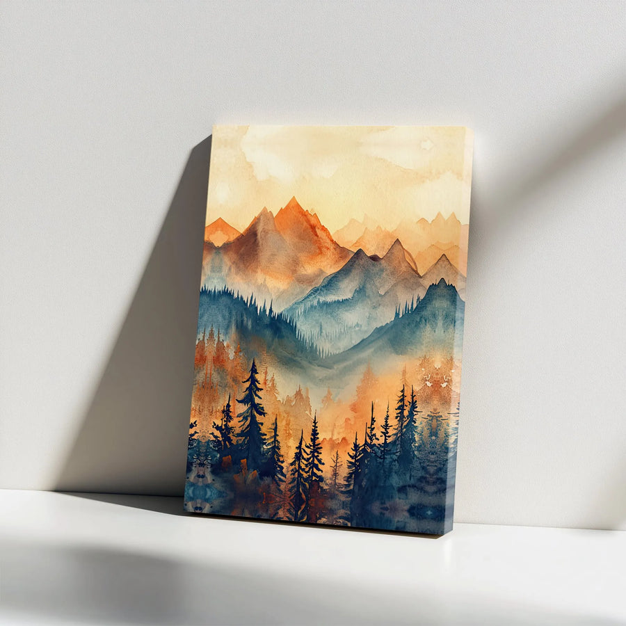 Mountain Landscape Canvas Wall Art | Watercolor Pine Forest Print | Premium 1.25 Inch Gallery Wrap | Modern Nature Home Decor Gift