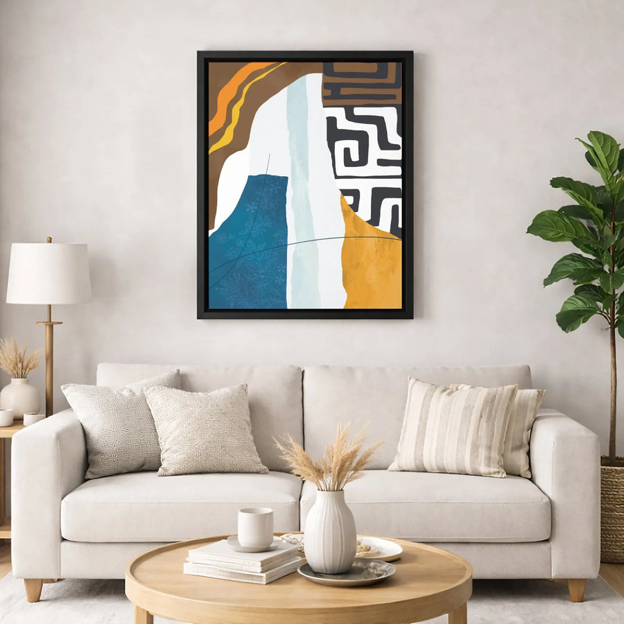 Abstract Geometric Canvas Wall Art | Tribal & Botanical Collage Design | 1.25 Inch Gallery Wrap | Modern Home Decor Gift