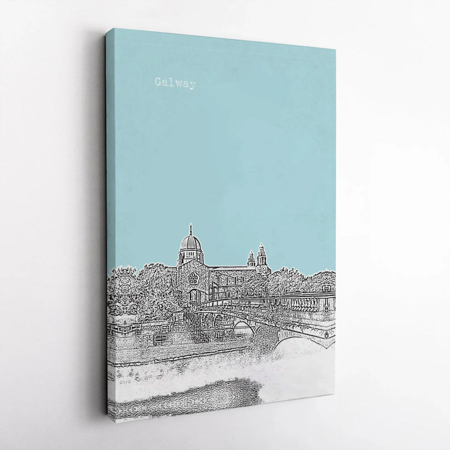 Galway Ireland City Print | Cathedral Skyline Sketch Illustration | Premium Gallery Canvas | Travel Home Decor Gift for Irish Art Lovers