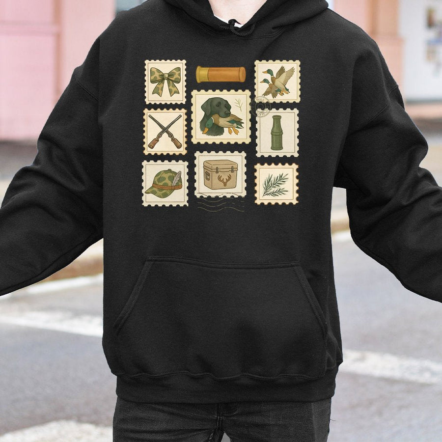 Duck Hunting Hoodie | Coquette Stamp Graphic Design | Soft Cotton-Poly Blend | Gift For Hunters and Outdoorsy Women