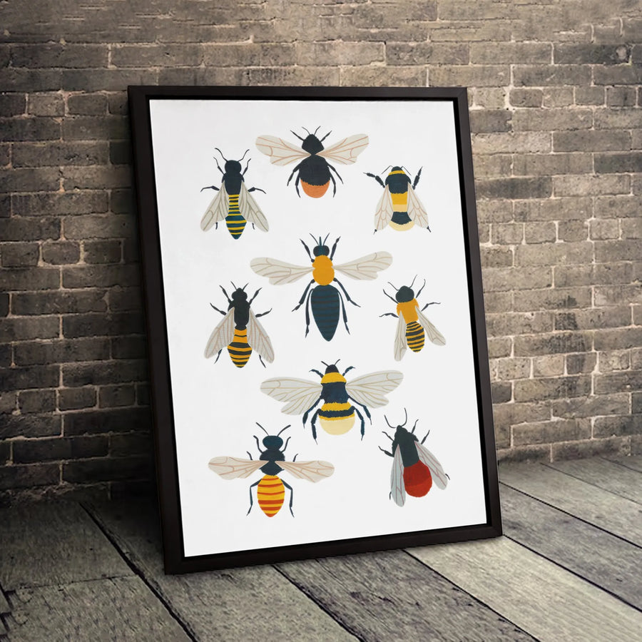 Bee Species Chart Wall Art | Educational Entomological Illustration | Premium Gallery Wrapped Canvas | Nature Lover Gift Home Decor