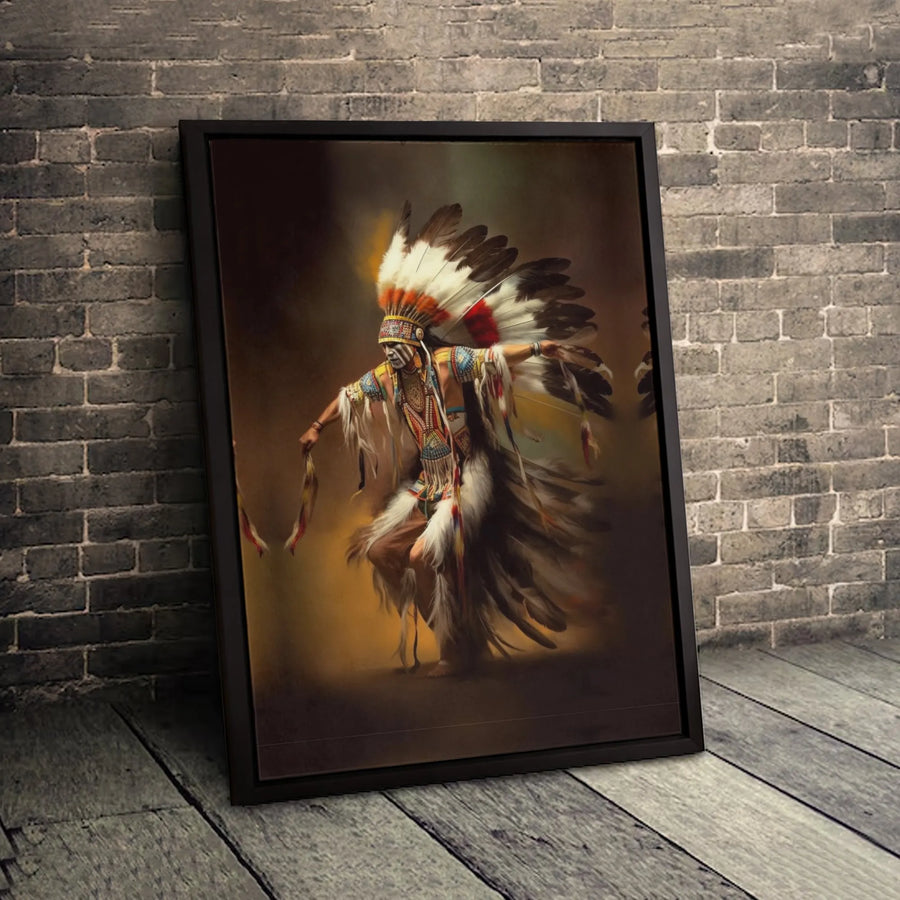 Native American Dancer Canvas Wall Art | Warrior Feather Headdress Print | Premium 1.25-inch Gallery Wrap | Southwestern Home Decor Gift