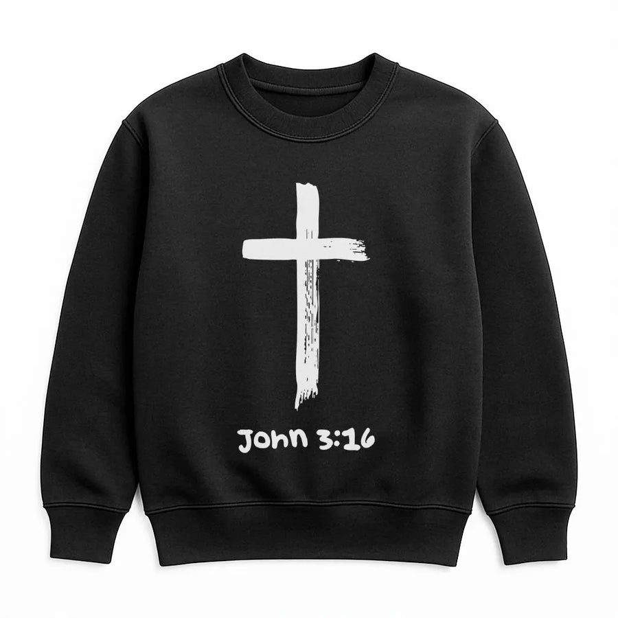 Christian Sweatshirt John 3:16 | Distressed Cross Graphic Print | Premium Soft Cotton Blend | Faith Based Gift for Men and Women