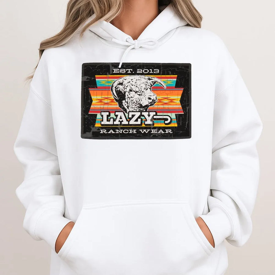 Western Graphic Hoodie | Lazy Ranch Cattle Design | Premium Cotton Blend | Cowboy Gift For Men And Women