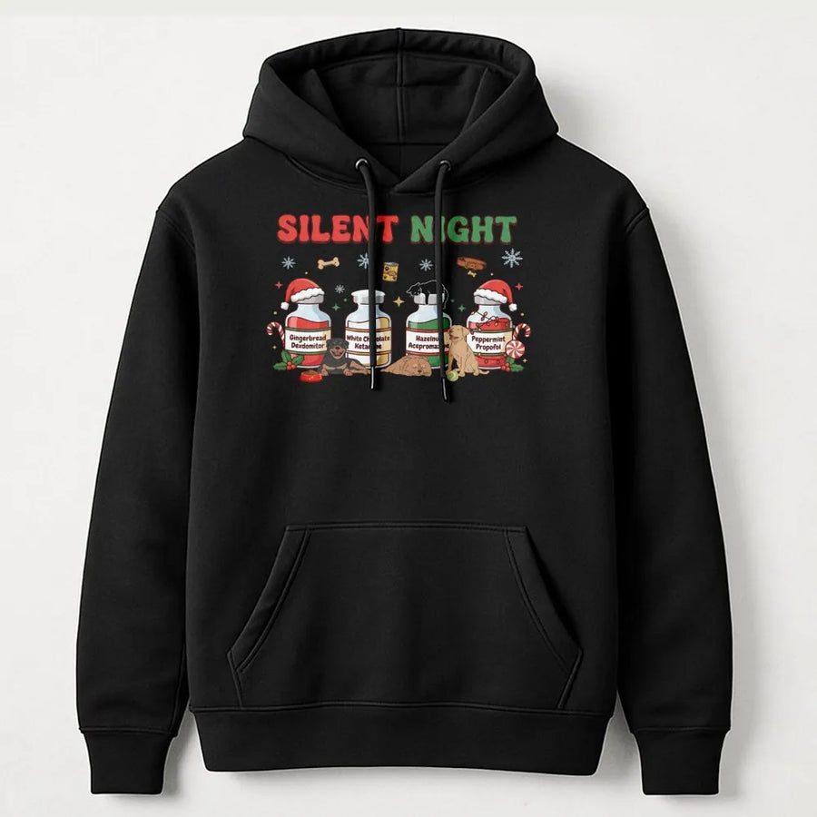 Silent Night Vet Med Hoodie | Funny Veterinary Christmas Graphic | Premium Cotton Blend | Perfect Gift for Veterinarians, Vet Techs & Students