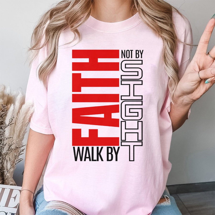Walk By Faith Not By Sight T-Shirt | Modern Minimalist Scripture Typography | 100% Cotton Premium Tee | Christian Religious Gift For Men & Women