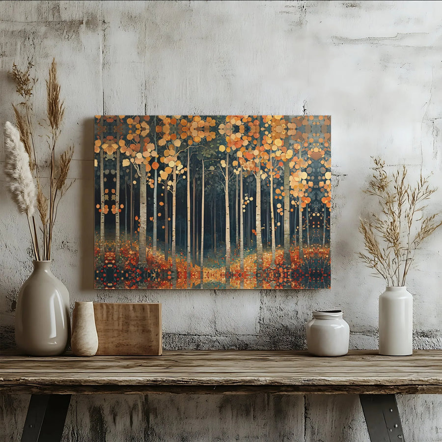 Autumn Birch Tree Forest Canvas Art | Abstract Fall Landscape with Reflection | 1.25-inch Thick Premium Gallery Wrap | Nature Wall Decor for Home