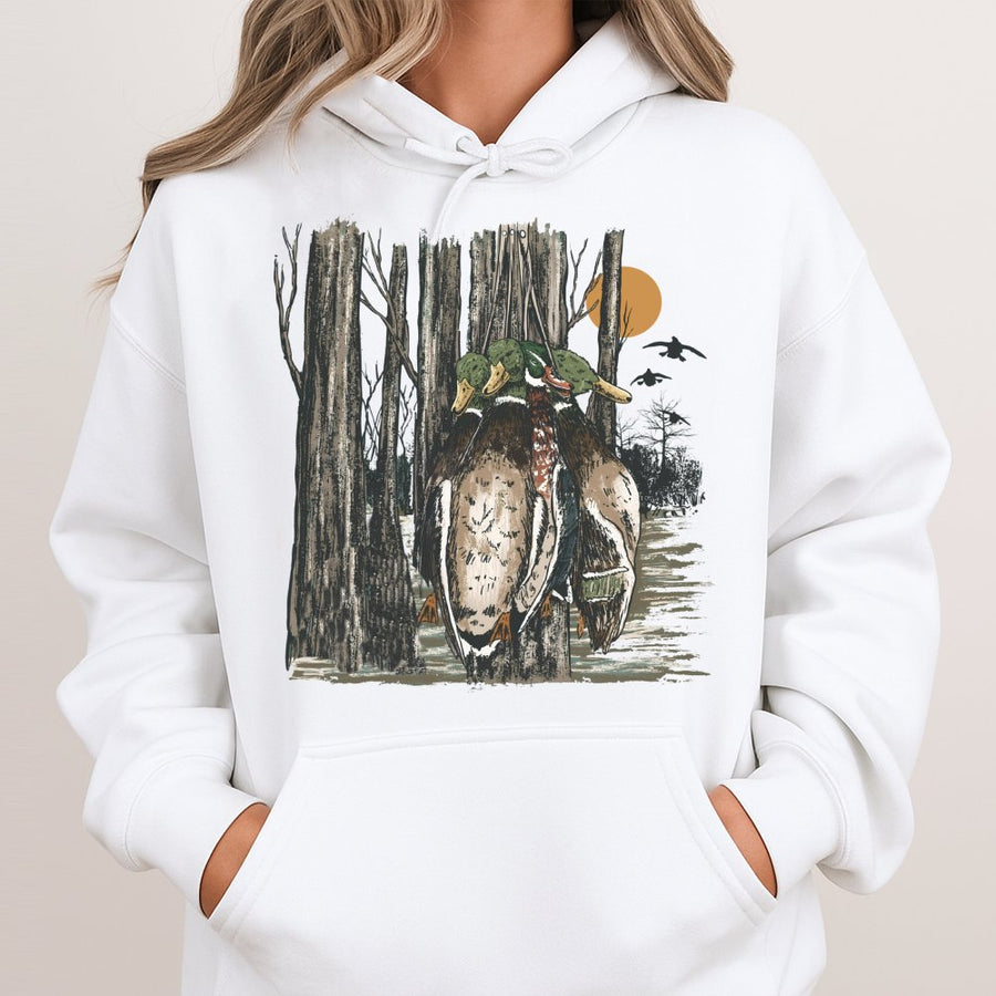 Mallard Duck Hunting Hoodie | Vintage Waterfowl Marsh Art | Premium Cotton Blend | Gift For Duck Hunters And Outdoorsmen
