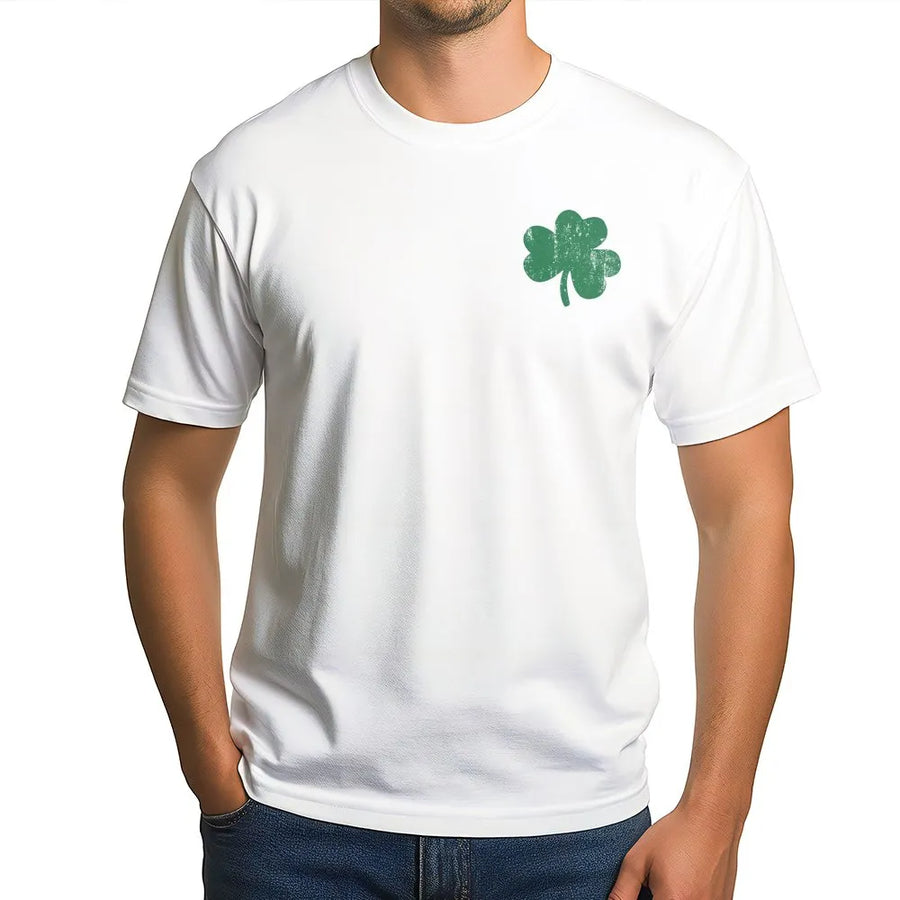 Minimal Shamrock T-Shirt | Distressed Clover Left Chest Print | 100% Cotton Premium Tee | Unisex St. Patrick’s Day Gift